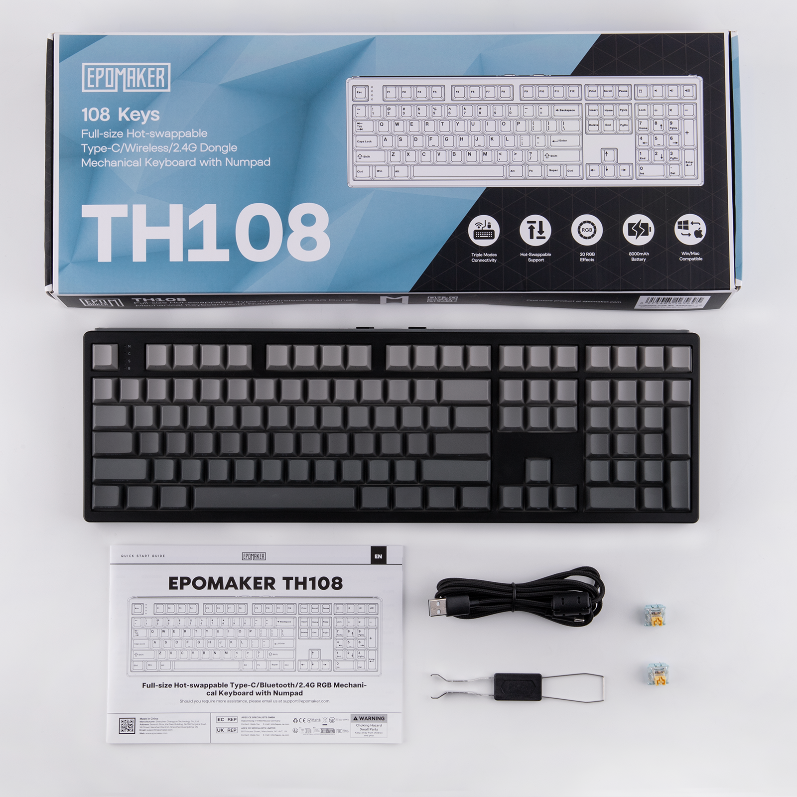 EPOMAKER TH108 100% Full Size Silent Mechanical Keyboard