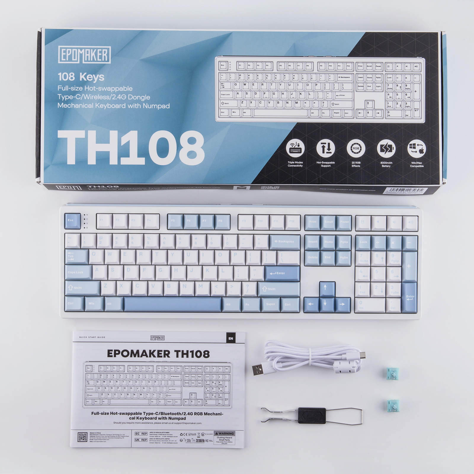 EPOMAKER TH108 100% Full Size Silent Mechanical Keyboard